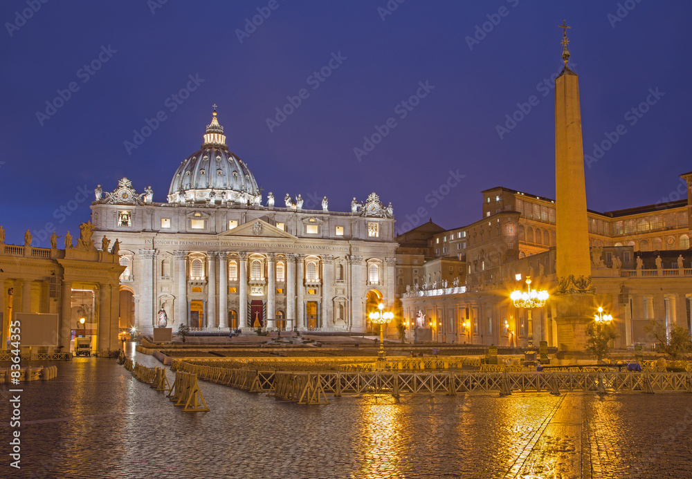Rome - St. Peter's Basilica at dusk before of Palm Sunday.