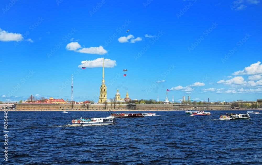Riverbuses in front of  Peter and Paul Fortress