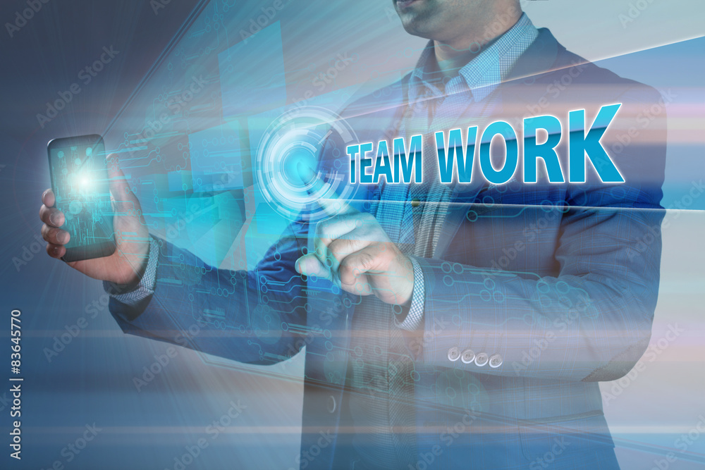 Business concept. Businessman holding smatrfon and click on the Business concept. Businessman holding smatrfon and click on the
