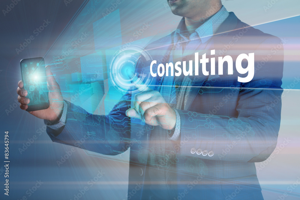 Business concept. Businessman holding smatrfon and click on the Business concept. Businessman holding smatrfon and click on the