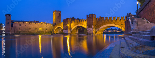 night lights on the castles wall in Verona in Italy