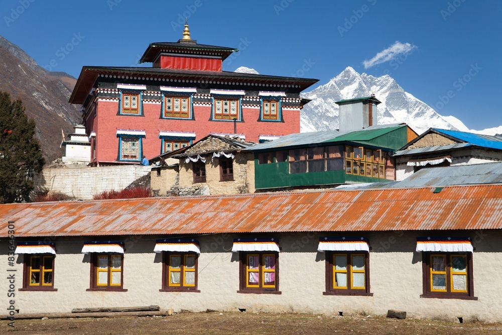 Naklejka premium Tengboche gompa with Mount Everest and Lhotse