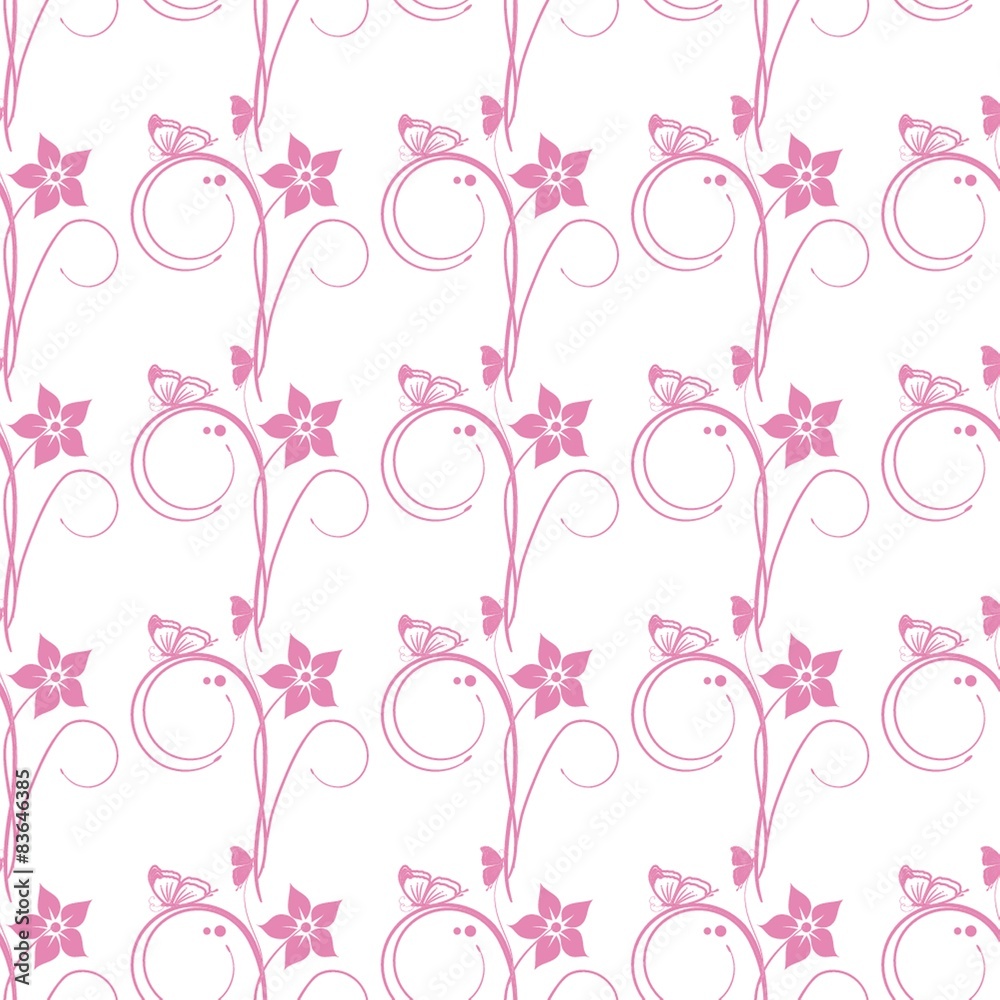 Elegant flowers seamless pattern. Vector illustration in pastel pink colors