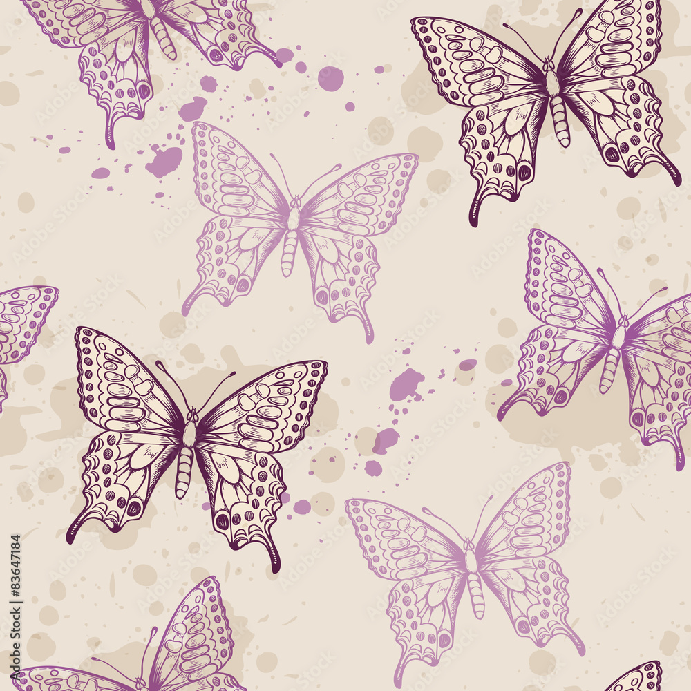 Seamless pattern with violet butterflies Seamless pattern with violet butterflies