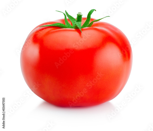 One juicy red tomato isolated on white background