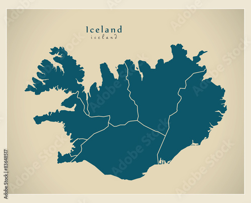 Obraz na płótnie Modern Map - Iceland with regions IS