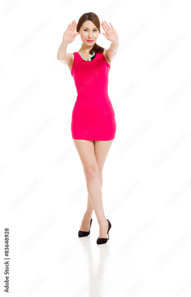 Model isolated stop sign with hand Model isolated stop sign with hand