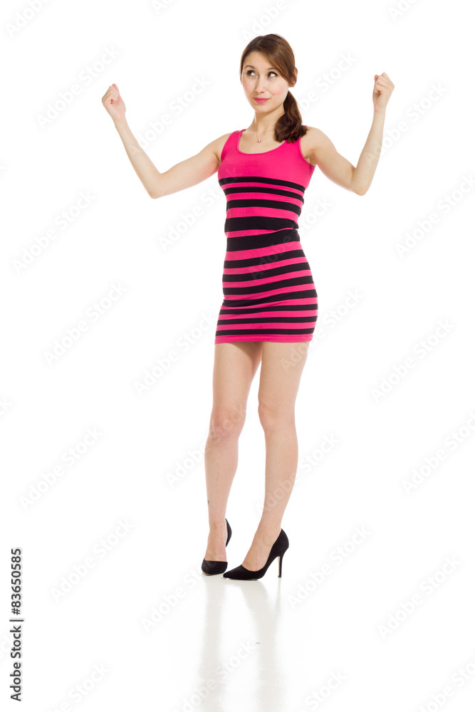 Model happy successful arms in the air Model happy successful arms in the air