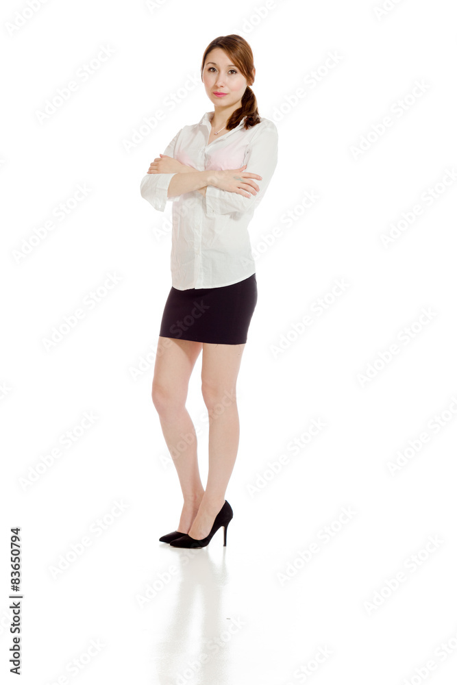 Model successful with arms crossed confident Model successful with arms crossed confident