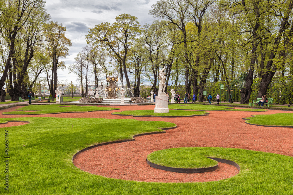 Summer garden in Saint Petersburg in spring