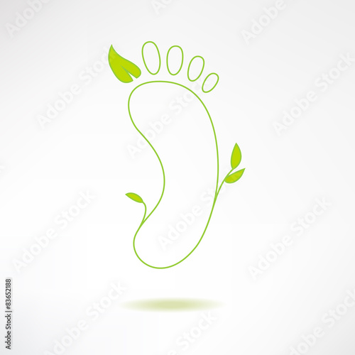 Ecology foot logo with green leaf. Vector