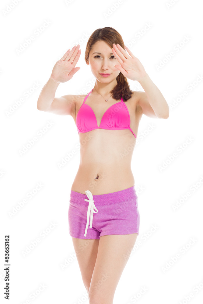 Model isolated stop sign with hand