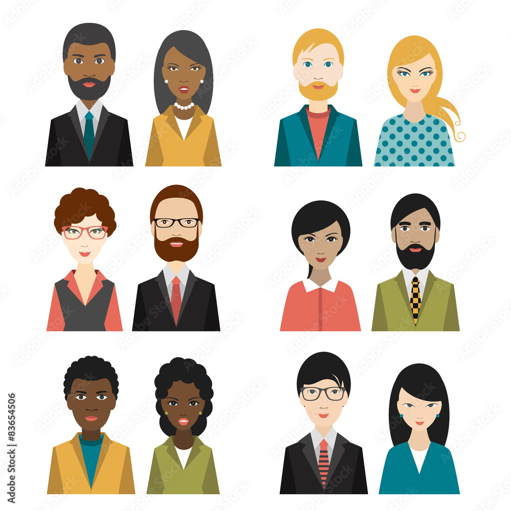 Set of cultural character heads. Flat illustration. Set of cultural character heads. Flat illustration.