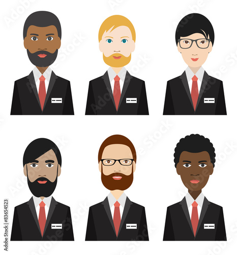 Various ethnicity business men. Flat illustration.