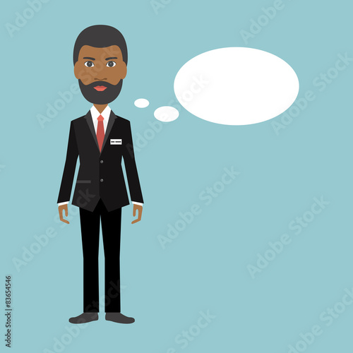 Afro black business man speaking. Flat illustration.