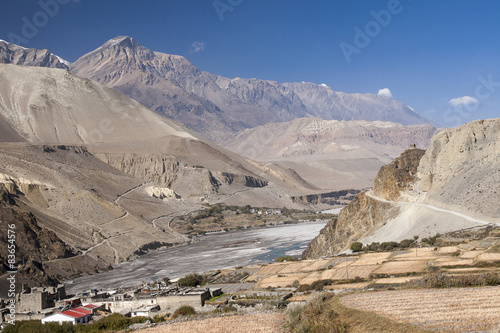 view of the Himalayas surrounded the village Kagbeni