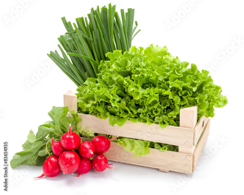 Fresh spring vegetables in crate