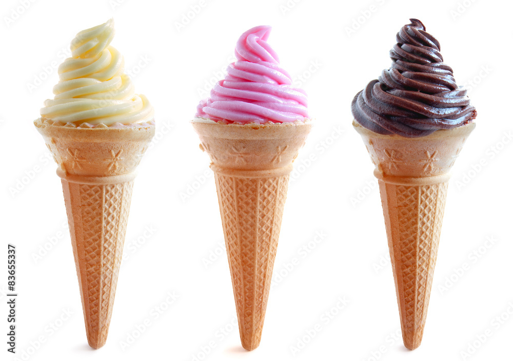 Three ice cream cones Three ice cream cones