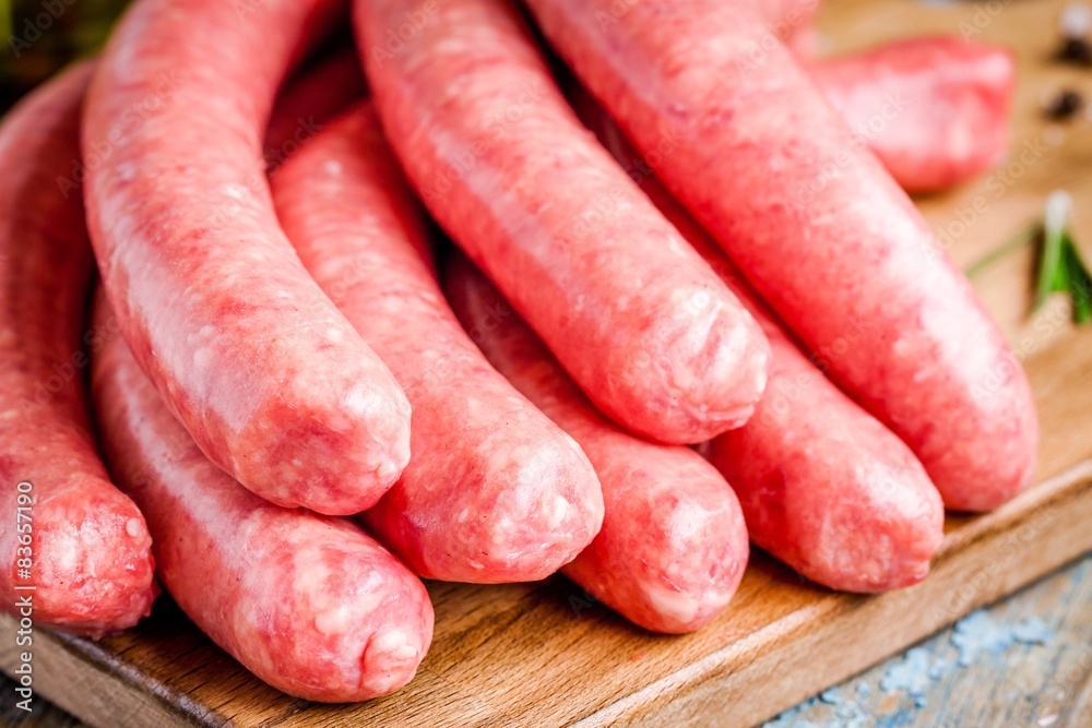 raw homemade sausages closeup raw homemade sausages closeup