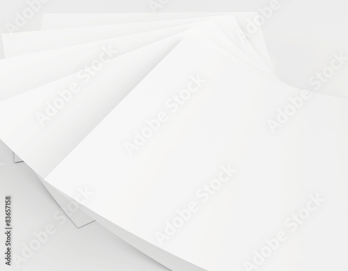 Realistic 3D rendering of blank white sheets paper