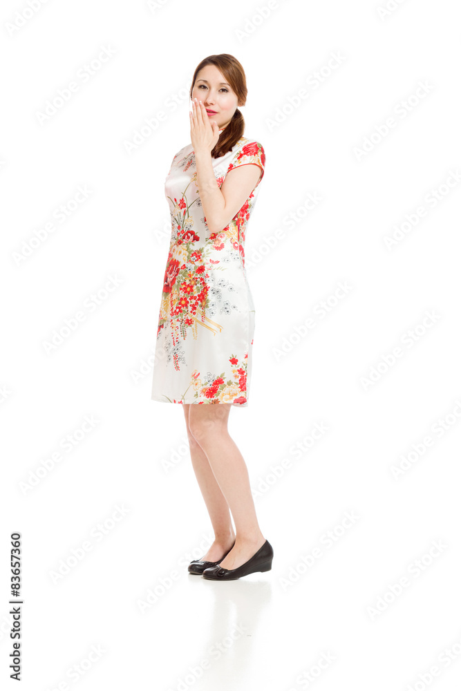 Model isolated covering mouth Model isolated covering mouth