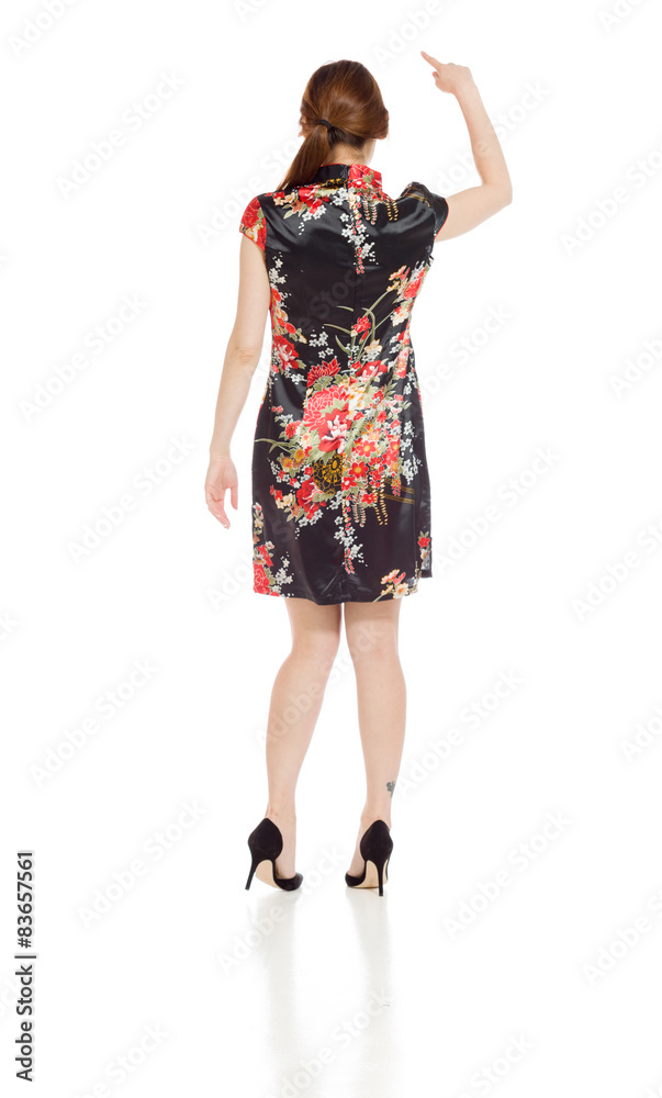 Naklejka premium Model isolated back pointing