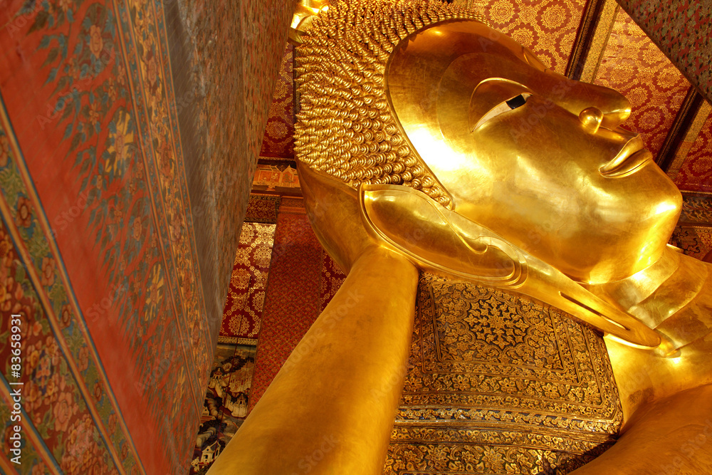 Reclining buddha gold statue, Thailand