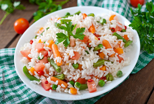 Appetizing healthy rice with vegetables