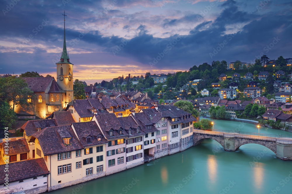 Bern. Image of Bern during dramatic sunset.