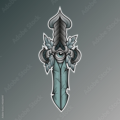 Vector illustration of a new school dagger with an eye