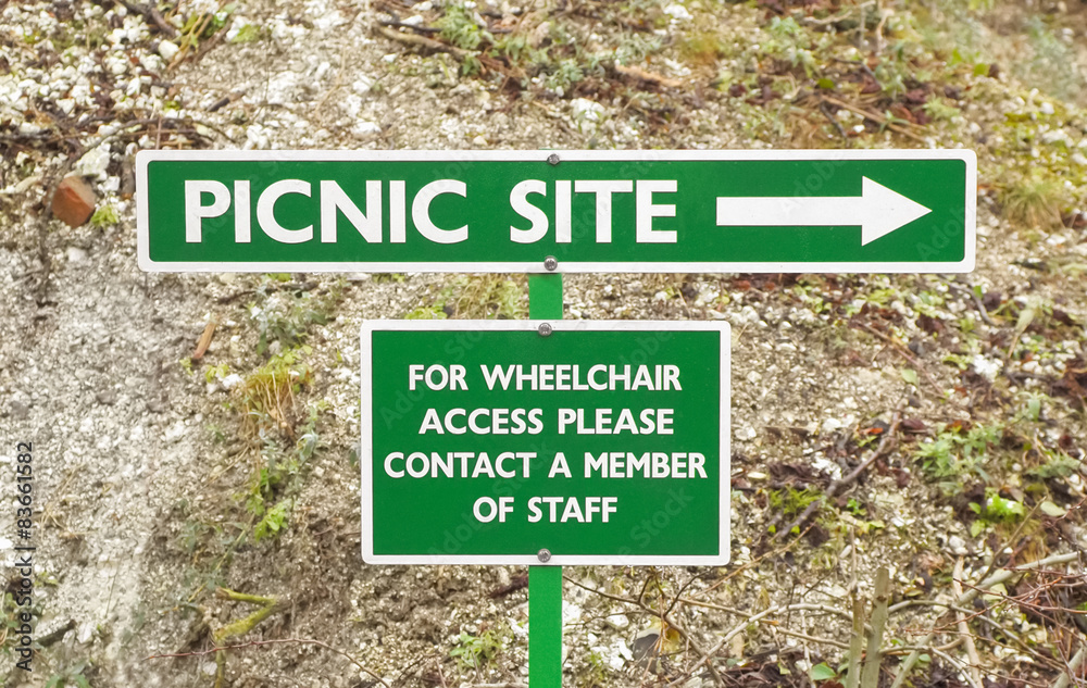 picnic site sign and wheelchair information picnic site sign and wheelchair information