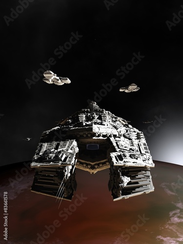 Papier peint Spaceships in Orbit, Science Fiction Illustration