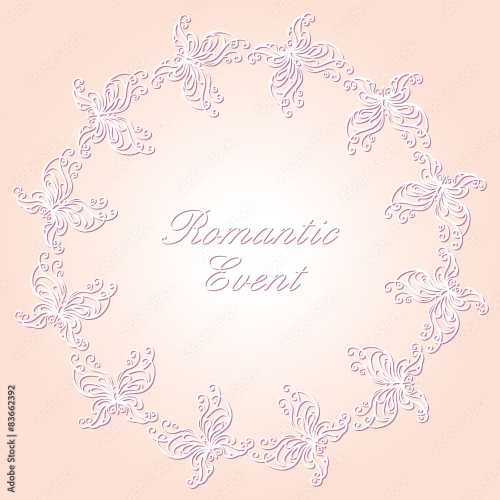 Round lacy ornament with butterflies. Round lacy ornament with butterflies.
