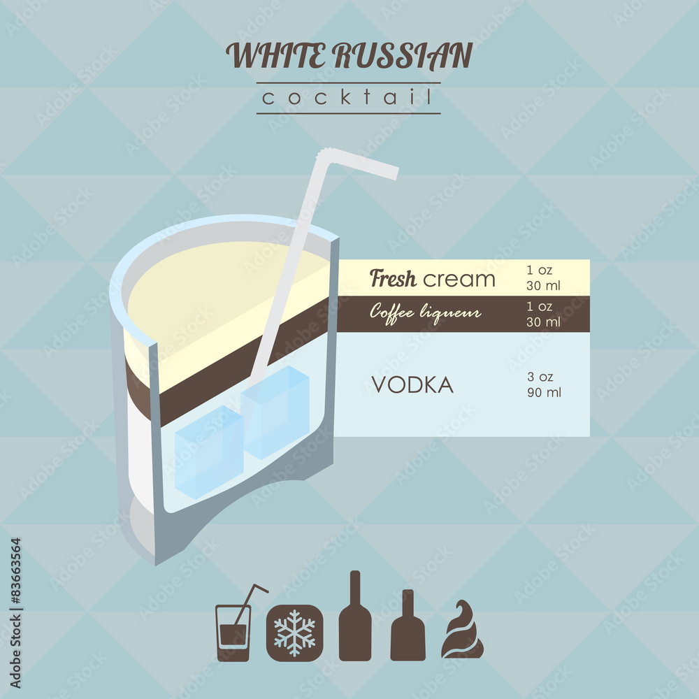 White russian cocktail flat style isometric illustration with ic