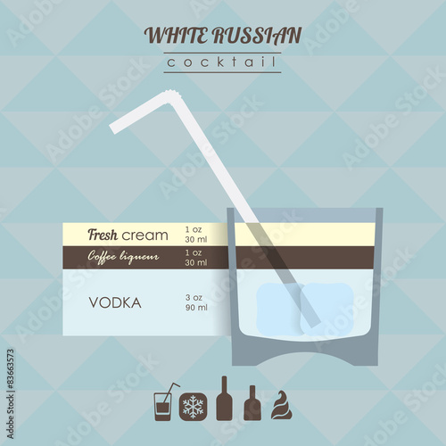 white russian cocktail flat style  illustration with icons of re
