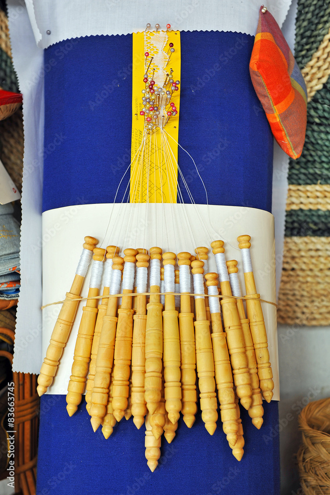 Mundillo, Encaje de bolillos de Almagro, La Mancha, España Stock Photo |  Adobe Stock