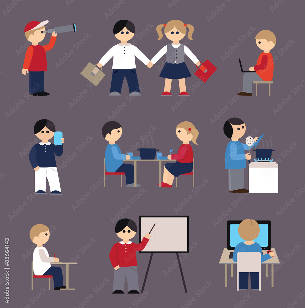 Icons set with people and students (flat conception, vector illu Icons set with people and students (flat conception, vector illu