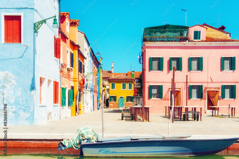 Colorful buildings in Burano, Italy.