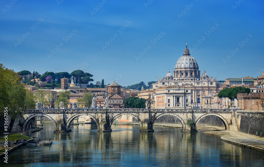 View of St. Peter's Basilica and Bridge Sant Angelo, Rome