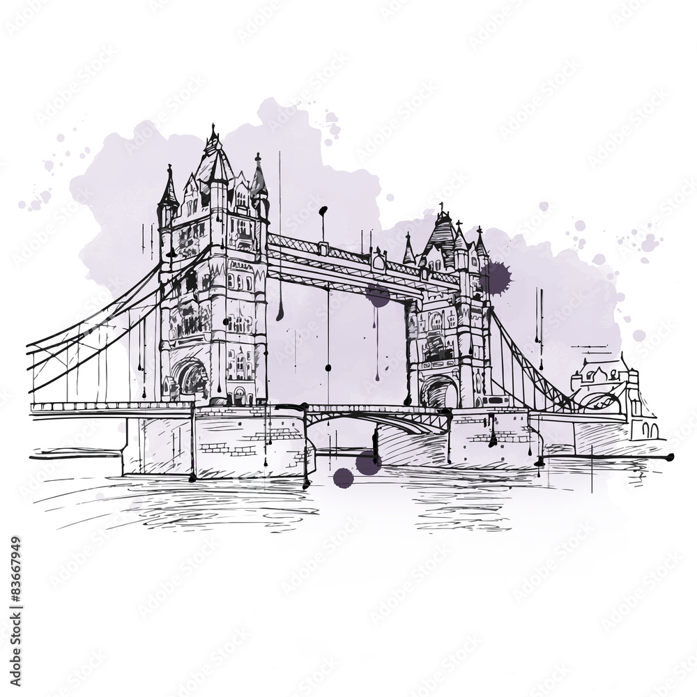 Obraz premium Artystyczny szkic Tower Bridge w Londynie
