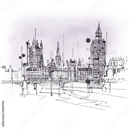 Vintage style sketch of Big Ben and Parliament #83667933
