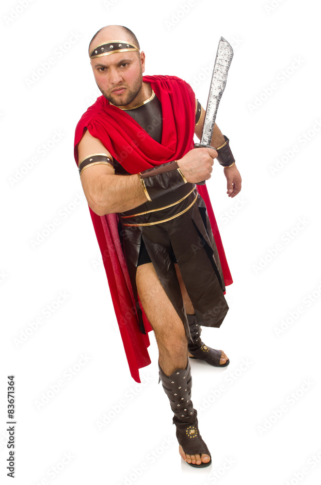 Gladiator holding sword isolated on white Gladiator holding sword isolated on white