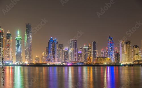 Dubai marina skyscrapers during night hours © Elnur