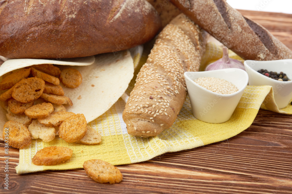 Naklejka premium Different bread. Food background.
