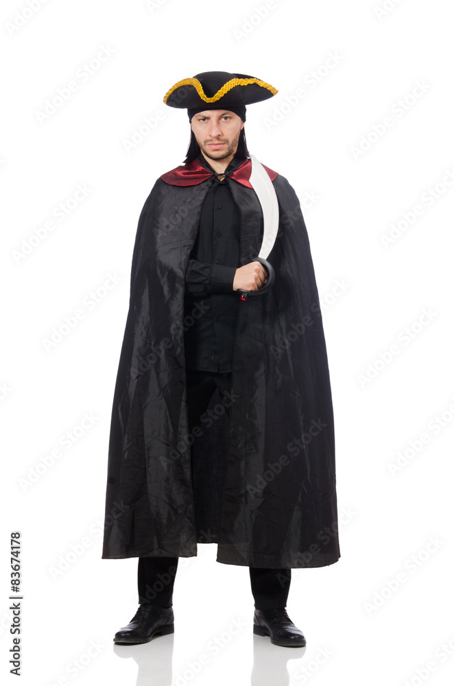 Young man in carnival coat isolated on white Young man in carnival coat isolated on white