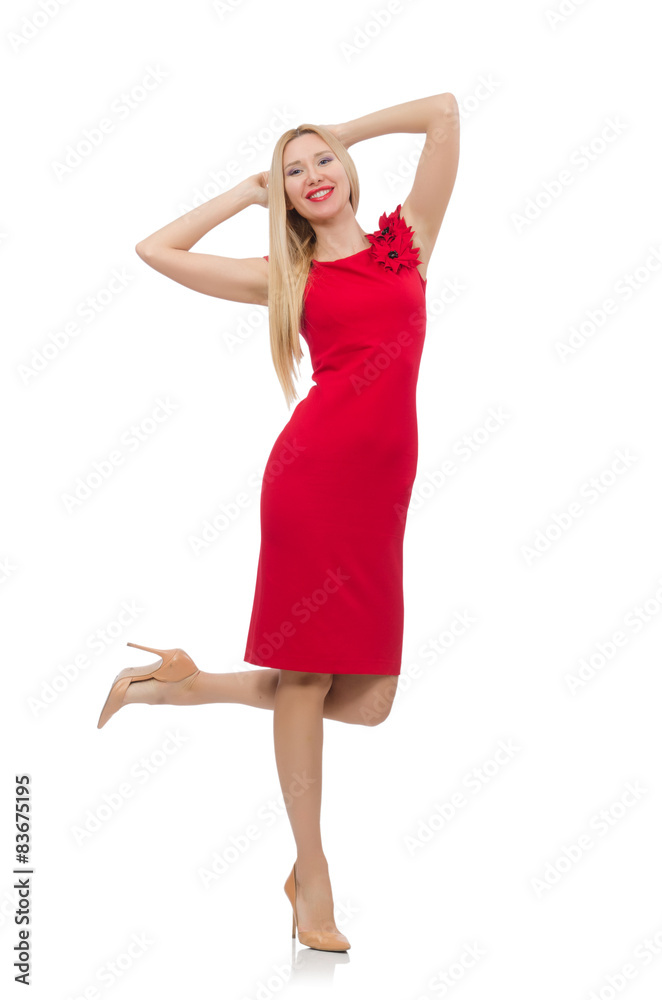 Blond woman in scarlet dress isolated on white Blond woman in scarlet dress isolated on white