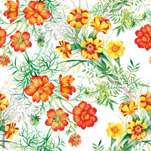 Colorful garden flowers Seamless pattern
