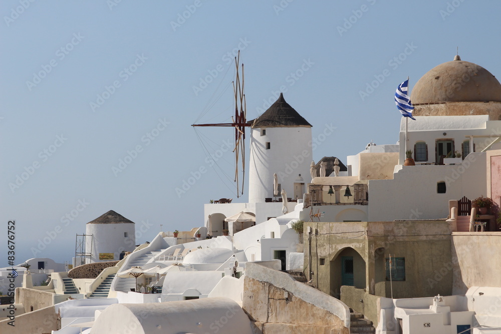 Oia village with windmill in Santorini