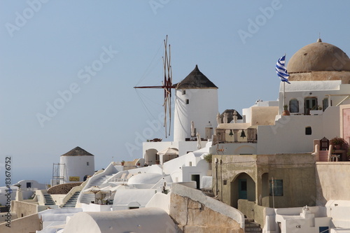 Oia village with windmill in Santorini