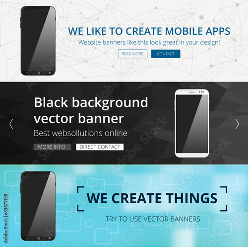 Set of website header designs with realistic looking smartphone
